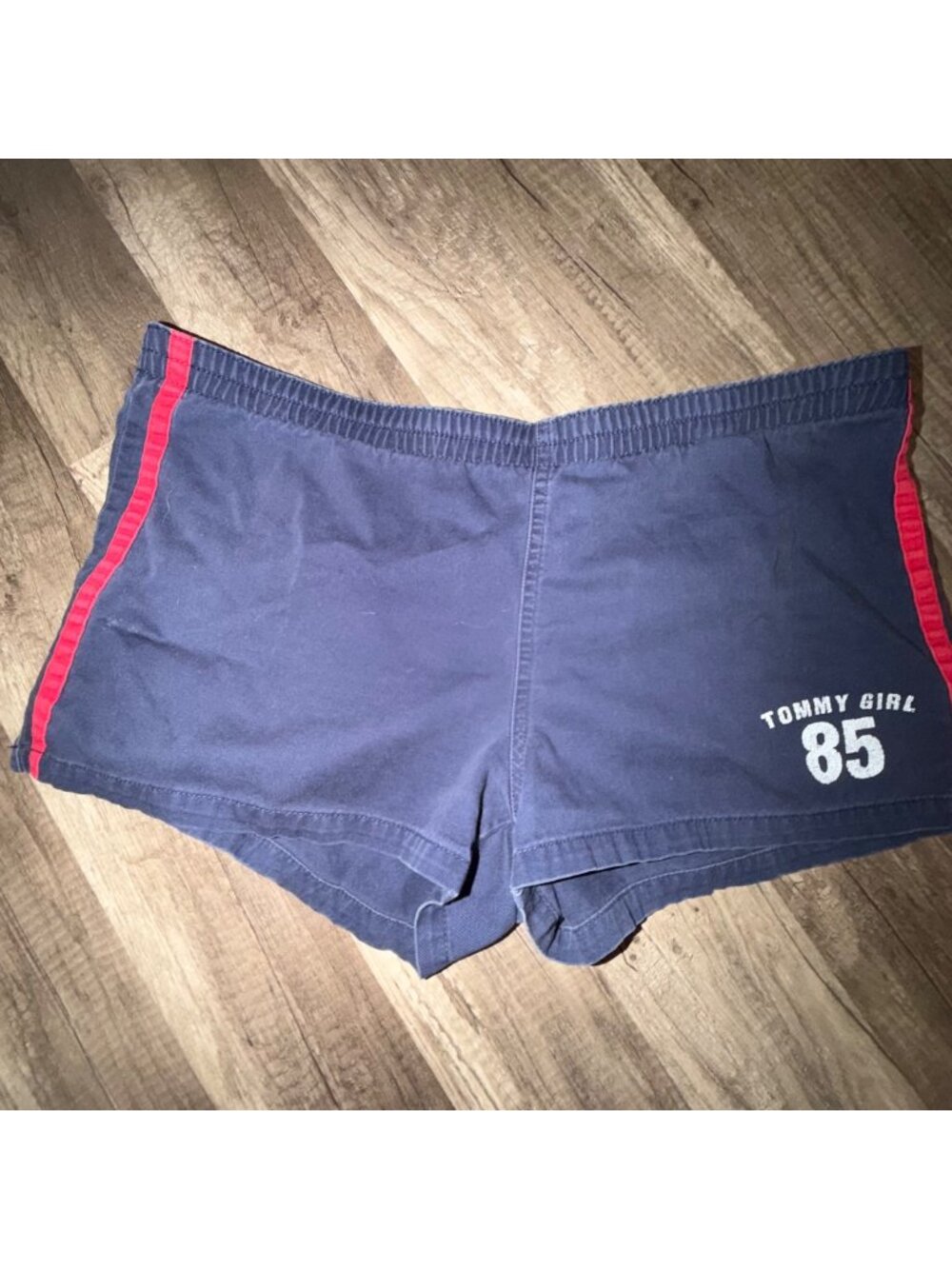 Tommy Girl 85 Navy Blue Shorts With Red & White Stripe Design Elastic Waist Size